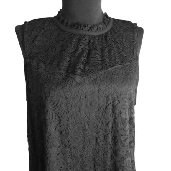 AB Studio Size Large Top Victorian Lace Swing Sleeveless Black Lined Tank NEW - Picture 2 of 13